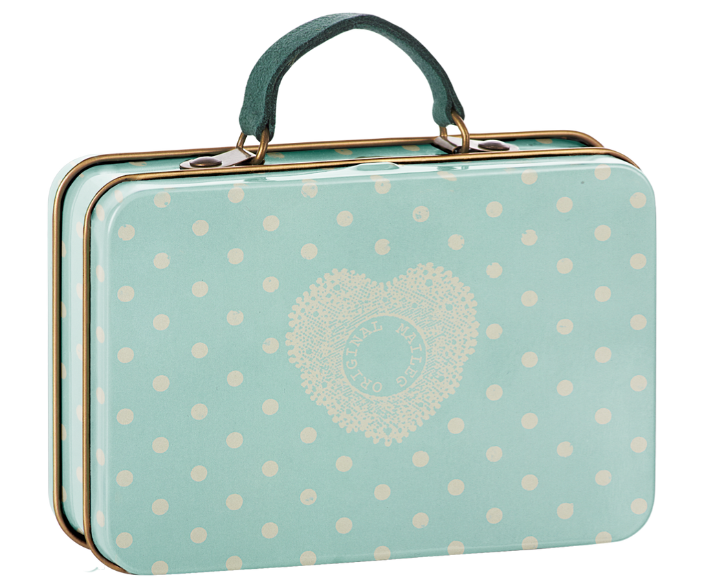 Maileg Metal Suitcase Cream Mint Dots