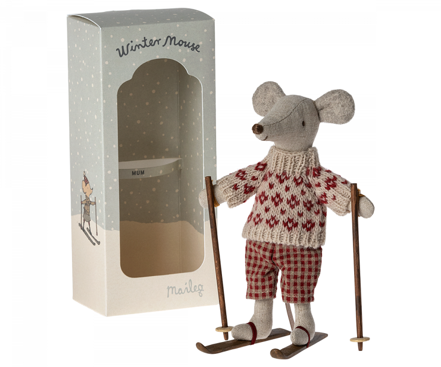 Maileg Winter Mouse With Ski Set Mum