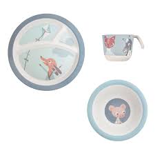Sebra Bambu Dinnerset Farm 3 Delar (Blå)