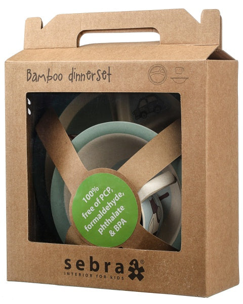 Sebra Bambu Dinnerset Farm 3 Delar (Blå)